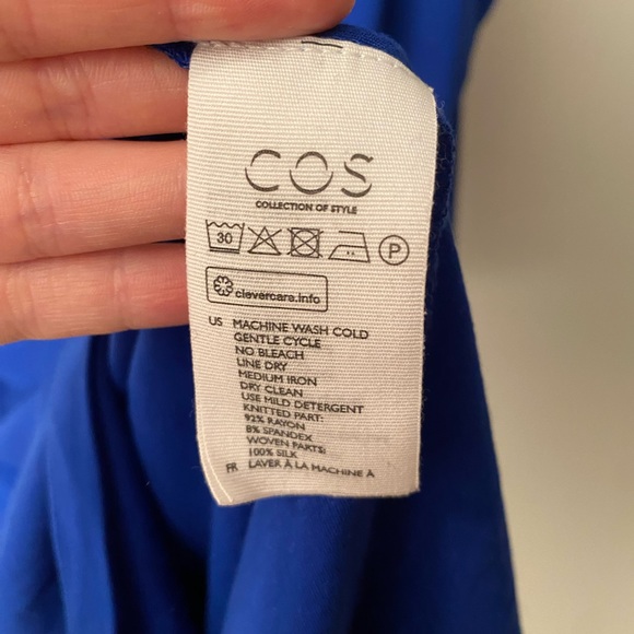 COS Smooth Jersey Cobalt Royal Blue Dress with Silk Back Panel Size M - Picture 9 of 11
